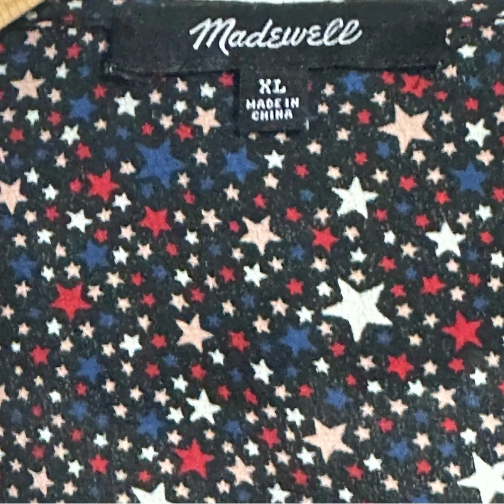 Madewell Black Ruffle Star-Print Long-Sleeve Blouse